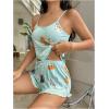 imageSHENHE Womens 2 Piece Cute Pajama Set Cartoon Cat Print Cami and Shorts Pj Lounge Set