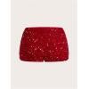 imageSHENHE Womens Glitter Sequin Leopard Shorts Low Rise Sexy Rave Club Booty Shorts Hot PantsRed Solid
