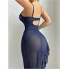 imageSHENHE Womens Lace Babydoll Lingerie Sheer Mesh Slip Underwire Corset Chemise Slit NightgownDeep Blue