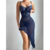 imageSHENHE Womens Lace Babydoll Lingerie Sheer Mesh Slip Underwire Corset Chemise Slit NightgownDeep Blue