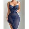 imageSHENHE Womens Lace Babydoll Lingerie Sheer Mesh Slip Underwire Corset Chemise Slit NightgownDeep Blue