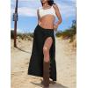 imageSHENHE Womens Summer Low Rise Maxi Skirt High Slit Ruffle Hem Flowy Boho Long SkirtBlack