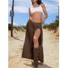 imageSHENHE Womens Summer Low Rise Maxi Skirt High Slit Ruffle Hem Flowy Boho Long SkirtChocolate Brown