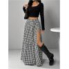 imageSHENHE Womens Summer Low Rise Maxi Skirt High Slit Ruffle Hem Flowy Boho Long SkirtGingham Black White