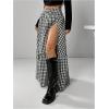 imageSHENHE Womens Summer Low Rise Maxi Skirt High Slit Ruffle Hem Flowy Boho Long SkirtGingham Black White