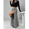 imageSHENHE Womens Summer Low Rise Maxi Skirt High Slit Ruffle Hem Flowy Boho Long SkirtGingham Black White