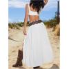 imageSHENHE Womens Summer Low Rise Maxi Skirt High Slit Ruffle Hem Flowy Boho Long SkirtWhite