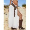 imageSHENHE Womens Summer Low Rise Maxi Skirt High Slit Ruffle Hem Flowy Boho Long SkirtWhite