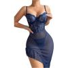 imageSHENHE Womens Lace Babydoll Lingerie Sheer Mesh Slip Underwire Corset Chemise Slit NightgownDeep Blue