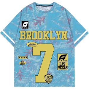 imageSHENHE Mens Graphic Letter Print Short Sleeve Crew Neck T Shirt Summer Streetwear TopBlue