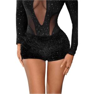 imageSHENHE Womens Glitter Sequin Leopard Shorts Low Rise Sexy Rave Club Booty Shorts Hot PantsBlack Solid