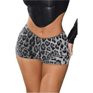imageSHENHE Womens Glitter Sequin Leopard Shorts Low Rise Sexy Rave Club Booty Shorts Hot PantsGrey