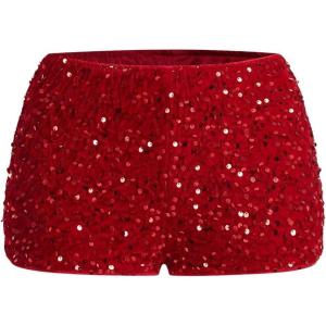 imageSHENHE Womens Glitter Sequin Leopard Shorts Low Rise Sexy Rave Club Booty Shorts Hot PantsRed Solid