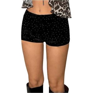 imageSHENHE Womens Glitter Sequin Leopard Shorts Low Rise Sexy Rave Club Booty Shorts Hot PantsRhinestone Black