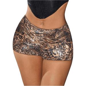 imageSHENHE Womens Glitter Sequin Leopard Shorts Low Rise Sexy Rave Club Booty Shorts Hot PantsTiger Print Brown