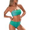 imageSHENHE Womens 2 Piece Bandeau Swimsuit Leopard Strapless Bathing Suit High Waist Bikini Set Green Medium