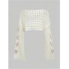 imageSHENHE Womens Crochet Hollow Out Y2k Long Sleeve Cropped Knit Sweater TopBeige