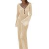 imageSHENHE Womens Crochet Knit Maxi Dress Deep V Neck Long Sleeve Sheer Sexy Long Cover Up DressApricot