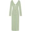 imageSHENHE Womens Crochet Knit Maxi Dress Deep V Neck Long Sleeve Sheer Sexy Long Cover Up DressGreen
