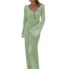 imageSHENHE Womens Crochet Knit Maxi Dress Deep V Neck Long Sleeve Sheer Sexy Long Cover Up DressGreen