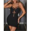 imageSHENHE Womens Deep V Neck Lace Trim Sexy Spaghetti Strap Bodycon Y2k Goth Mini Cami DressBlack