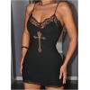 imageSHENHE Womens Deep V Neck Lace Trim Sexy Spaghetti Strap Bodycon Y2k Goth Mini Cami DressBlack