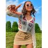 imageSHENHE Womens Floral Crochet V Neck Button Down Long Sleeve Cropped CardigansBeige