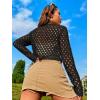 imageSHENHE Womens Floral Crochet V Neck Button Down Long Sleeve Cropped CardigansBlack