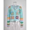 imageSHENHE Womens Floral Crochet V Neck Button Down Long Sleeve Cropped CardigansBlue