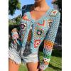 imageSHENHE Womens Floral Crochet V Neck Button Down Long Sleeve Cropped CardigansBlue
