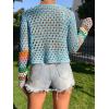 imageSHENHE Womens Floral Crochet V Neck Button Down Long Sleeve Cropped CardigansBlue