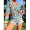 imageSHENHE Womens Floral Crochet V Neck Button Down Long Sleeve Cropped CardigansBlue