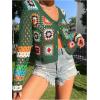 imageSHENHE Womens Floral Crochet V Neck Button Down Long Sleeve Cropped CardigansDark Green