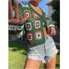 imageSHENHE Womens Floral Crochet V Neck Button Down Long Sleeve Cropped CardigansDark Green