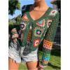 imageSHENHE Womens Floral Crochet V Neck Button Down Long Sleeve Cropped CardigansDark Green