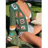 imageSHENHE Womens Floral Crochet V Neck Button Down Long Sleeve Cropped CardigansDark Green