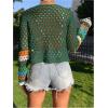 imageSHENHE Womens Floral Crochet V Neck Button Down Long Sleeve Cropped CardigansDark Green