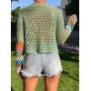 imageSHENHE Womens Floral Crochet V Neck Button Down Long Sleeve Cropped CardigansGreen