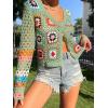 imageSHENHE Womens Floral Crochet V Neck Button Down Long Sleeve Cropped CardigansGreen