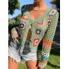 imageSHENHE Womens Floral Crochet V Neck Button Down Long Sleeve Cropped CardigansGreen