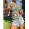 imageSHENHE Womens Floral Crochet V Neck Button Down Long Sleeve Cropped CardigansGreen