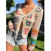 imageSHENHE Womens Floral Crochet V Neck Button Down Long Sleeve Cropped CardigansMulticolor