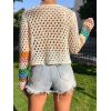 imageSHENHE Womens Floral Crochet V Neck Button Down Long Sleeve Cropped CardigansMulticolor