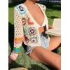 imageSHENHE Womens Floral Crochet V Neck Button Down Long Sleeve Cropped CardigansMulticolor