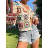 imageSHENHE Womens Floral Crochet V Neck Button Down Long Sleeve Cropped CardigansMulticolor