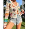 imageSHENHE Womens Floral Crochet V Neck Button Down Long Sleeve Cropped CardigansMulticolor