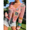 imageSHENHE Womens Floral Crochet V Neck Button Down Long Sleeve Cropped CardigansPink
