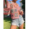 imageSHENHE Womens Floral Crochet V Neck Button Down Long Sleeve Cropped CardigansPink
