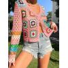 imageSHENHE Womens Floral Crochet V Neck Button Down Long Sleeve Cropped CardigansPink