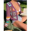imageSHENHE Womens Floral Crochet V Neck Button Down Long Sleeve Cropped CardigansPurple